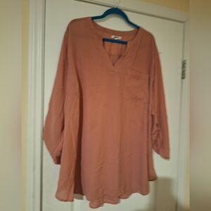 Mauve‎ V-Neck Sheer Blouse Maurices 3X Womens Shirt Dressy Career Wear